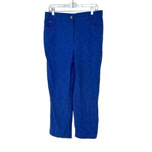 St. John Sport Blue Textured Pants Size 12 Womens Slim Fit Lightweight Cotton Bl